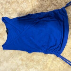 Blue Sleeveless Ruched Wrap Tank Top